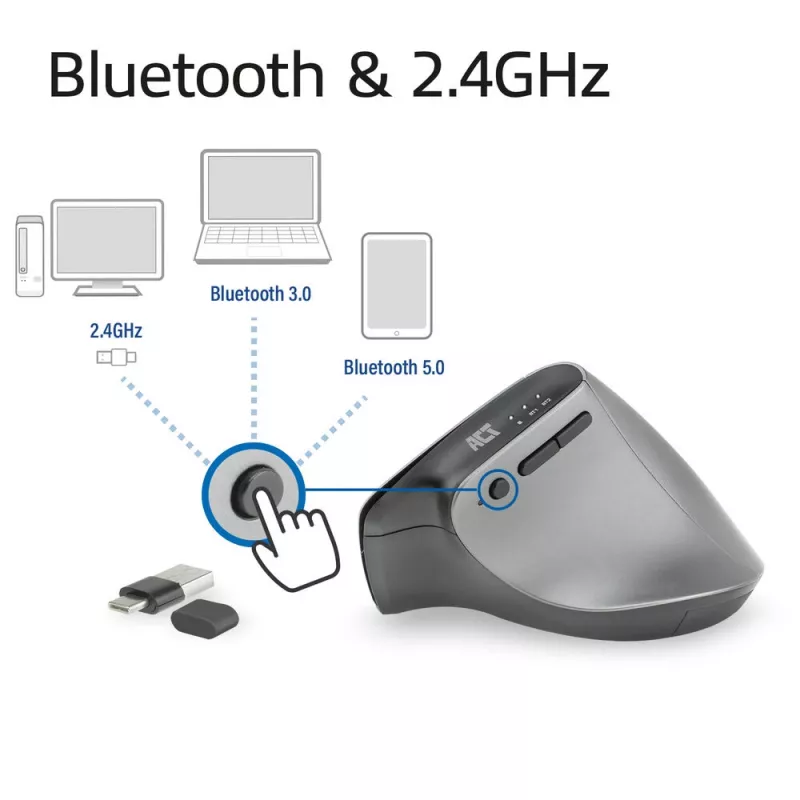 Mouse ergonomico wireless ACT con Bluetooth e USB-C/USB-A