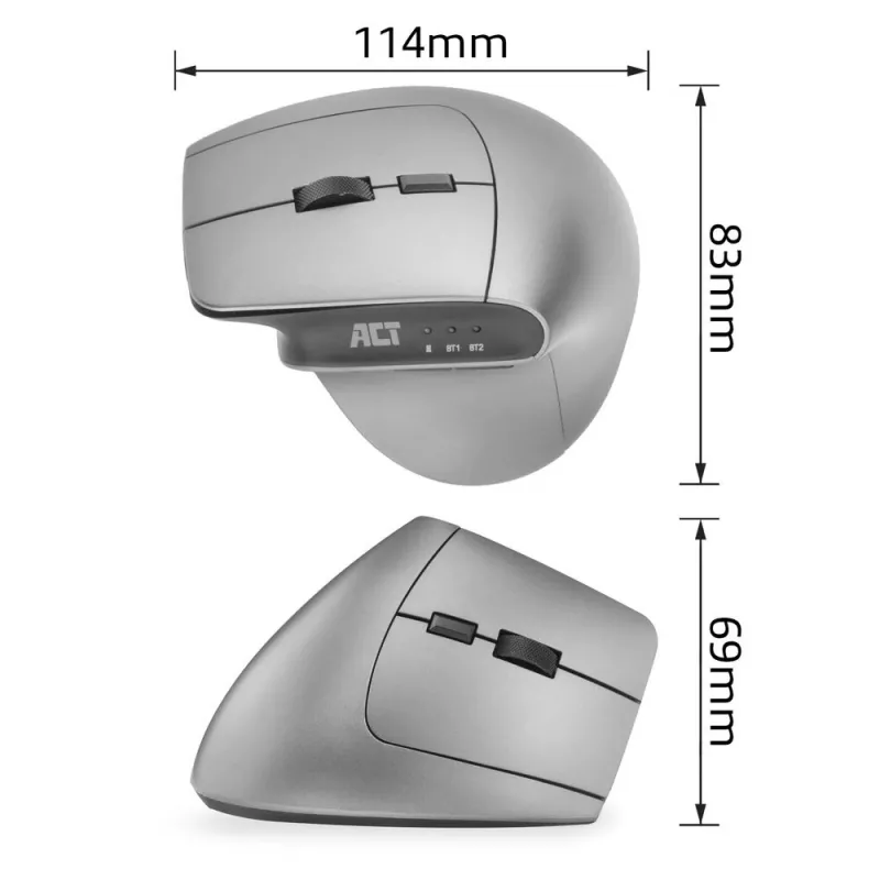 Mouse ergonomico wireless ACT con Bluetooth e USB-C/USB-A