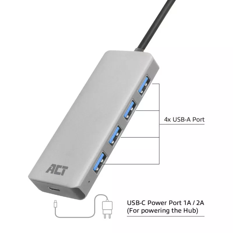 Hub USB ACT AC6121 Type-A 5000 Mbit/s alluminio