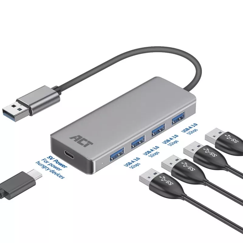 Hub USB ACT AC6121 Type-A 5000 Mbit/s alluminio