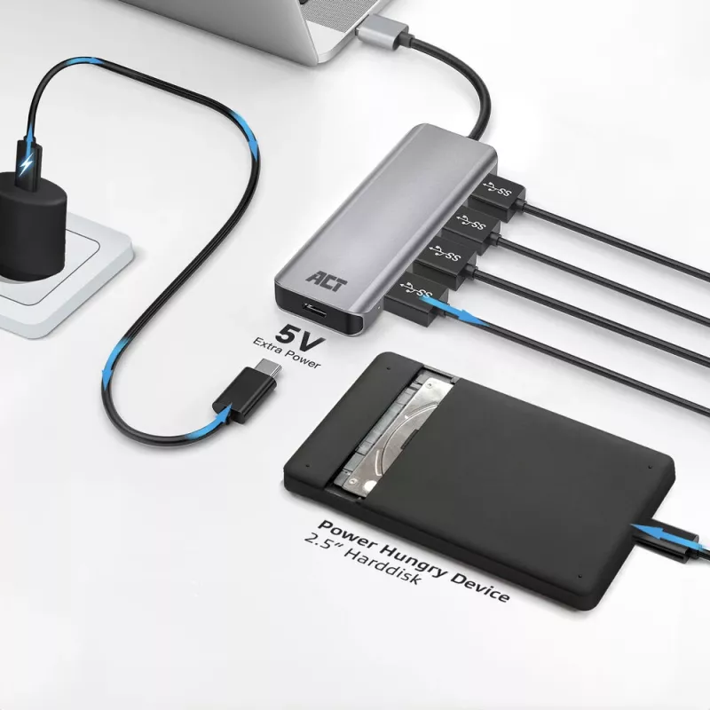 Hub USB ACT AC6121 Type-A 5000 Mbit/s alluminio