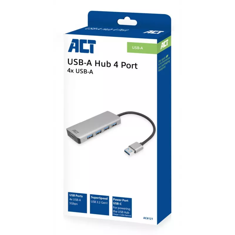 Hub USB ACT AC6121 Type-A 5000 Mbit/s alluminio