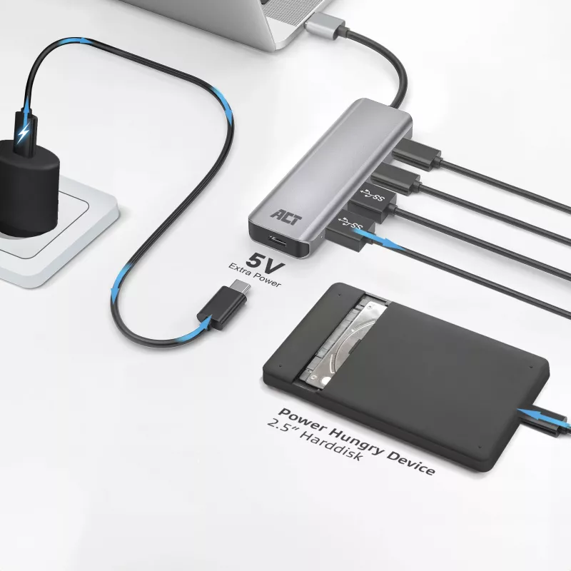 Hub USB ACT AC6125 3.2 Gen 1 Type-A 5000 Mbit/s grigio