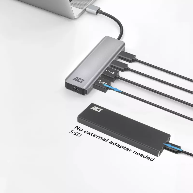 Hub USB ACT AC6125 3.2 Gen 1 Type-A 5000 Mbit/s grigio
