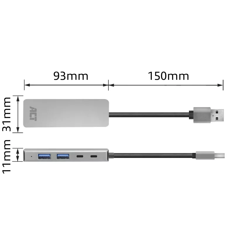 Hub USB ACT AC6125 3.2 Gen 1 Type-A 5000 Mbit/s grigio
