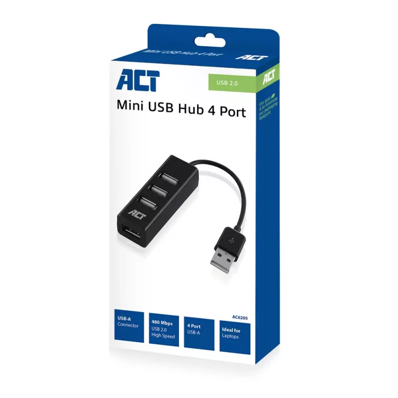 Hub USB ACT AC6205 2.0 480 Mbit/s nero 0,12 m