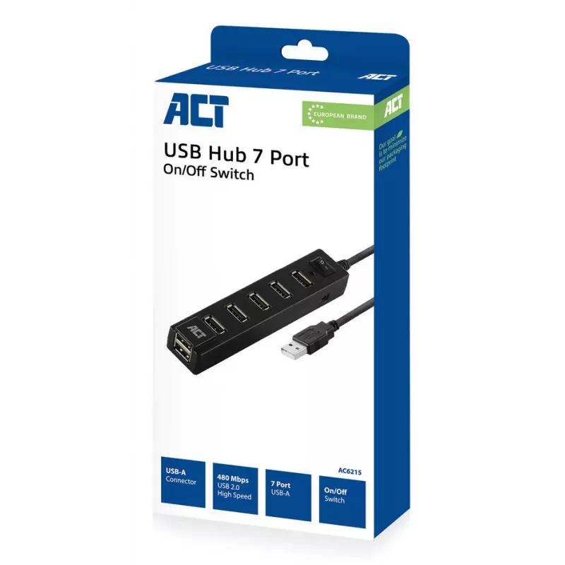 Hub USB ACT AC6215 480 Mbit/s nero