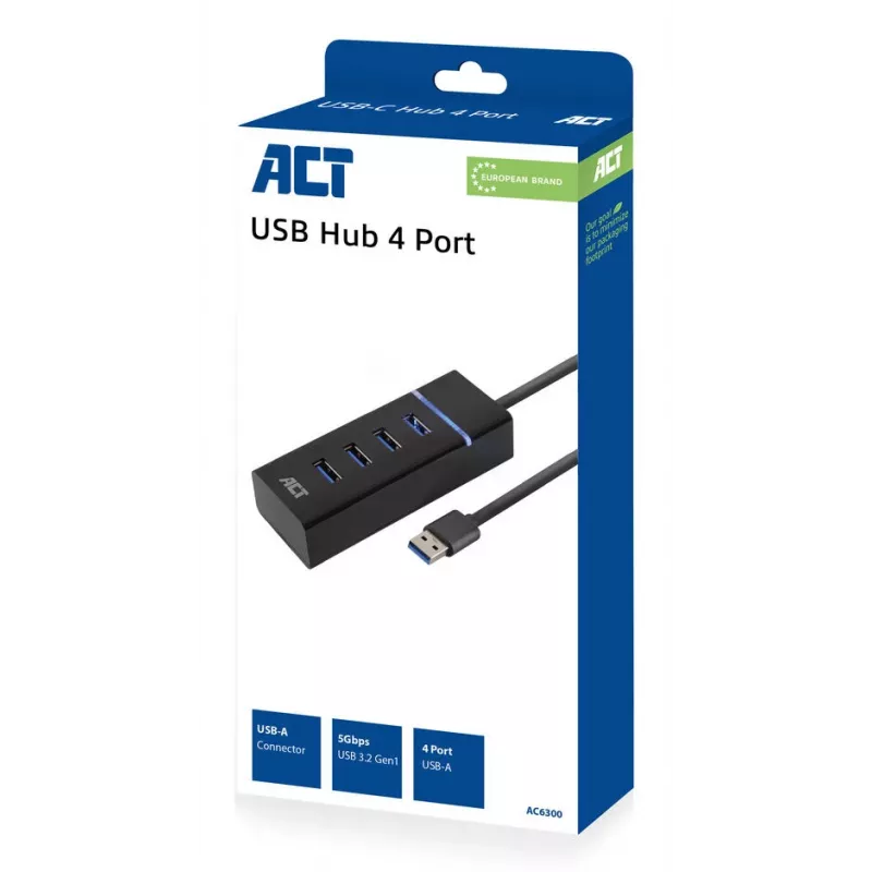 Hub USB 3.2 Gen 1 ACT AC6300 Type-A 5000 Mbit/s nero