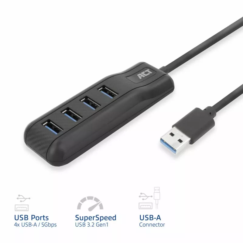 Hub interfacce ACT AC6320 USB 3.2 Gen 1 (3.1 Gen 1) Type-A 5000 Mbit/s nero
