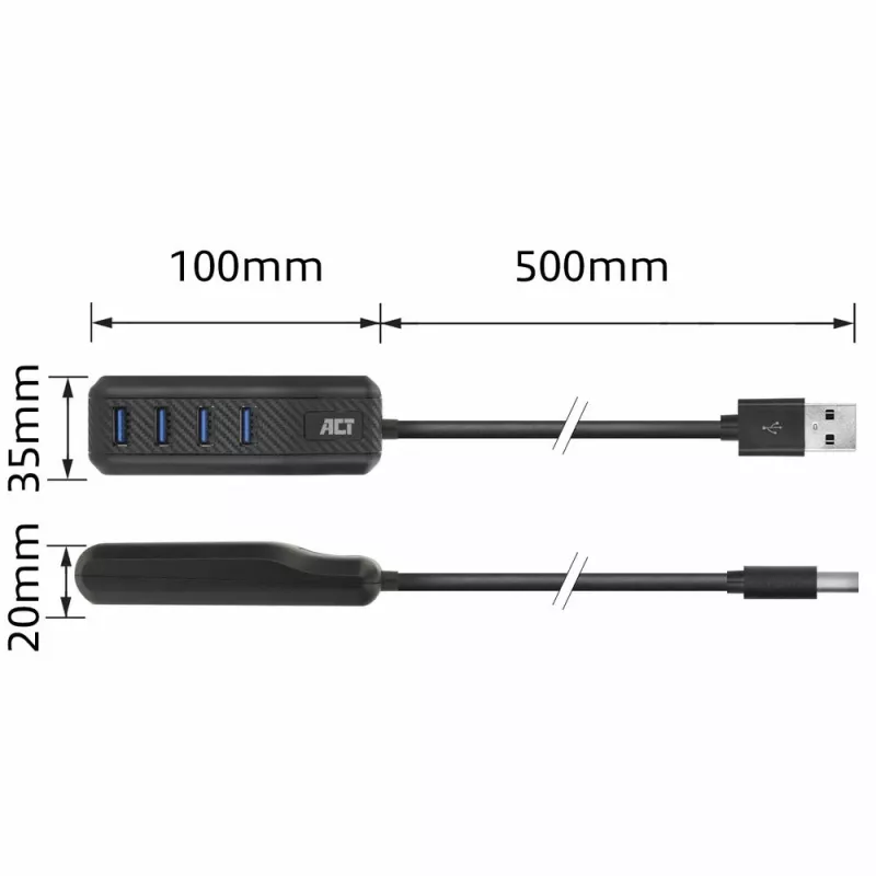 Hub interfacce ACT AC6320 USB 3.2 Gen 1 (3.1 Gen 1) Type-A 5000 Mbit/s nero