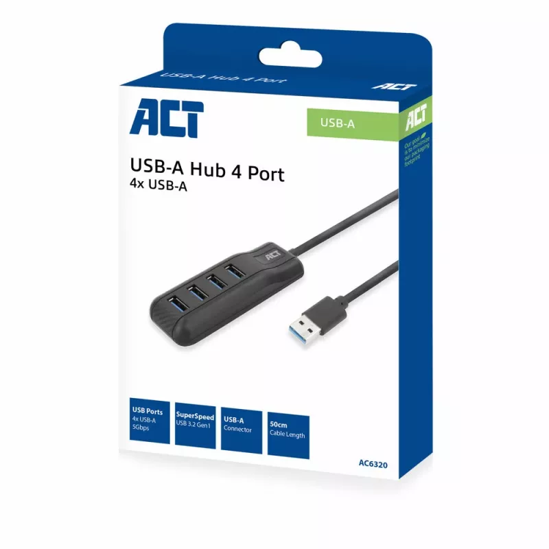 Hub interfacce ACT AC6320 USB 3.2 Gen 1 (3.1 Gen 1) Type-A 5000 Mbit/s nero