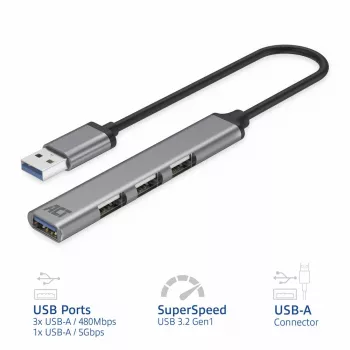 Hub USB 3.2 Gen 1 ACT AC6325 Type-A 5000 Mbit/s grigio