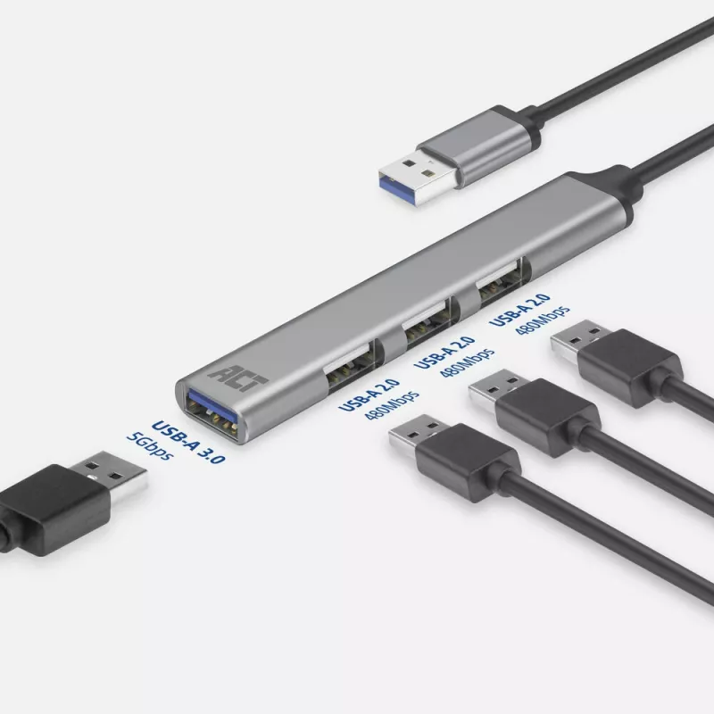 Hub USB 3.2 Gen 1 ACT AC6325 Type-A 5000 Mbit/s grigio
