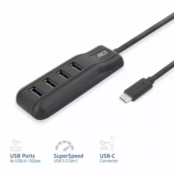 Hub interfacce ACT AC6420 USB 3.2 Gen 1 (3.1 Gen 1) Type-C 5000 Mbit/s nero