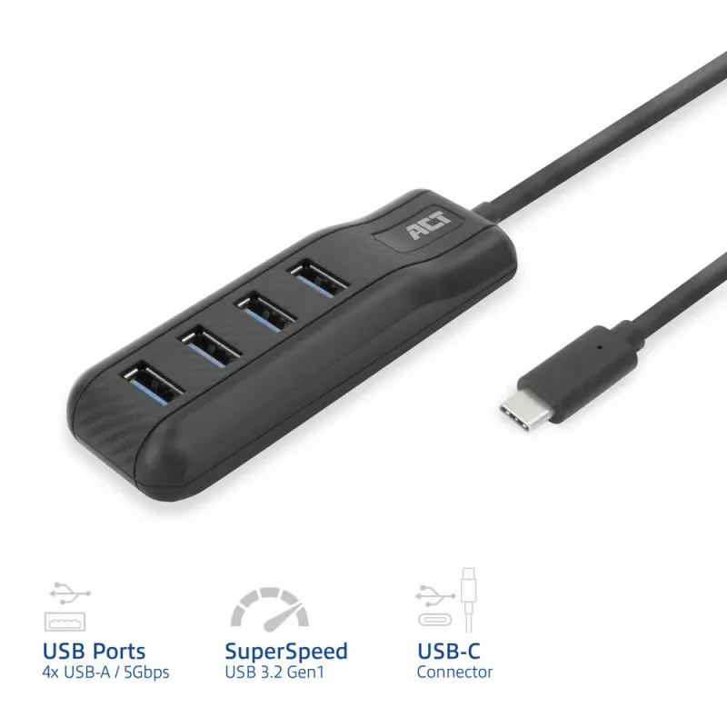 Hub interfacce ACT AC6420 USB 3.2 Gen 1 (3.1 Gen 1) Type-C 5000 Mbit/s nero