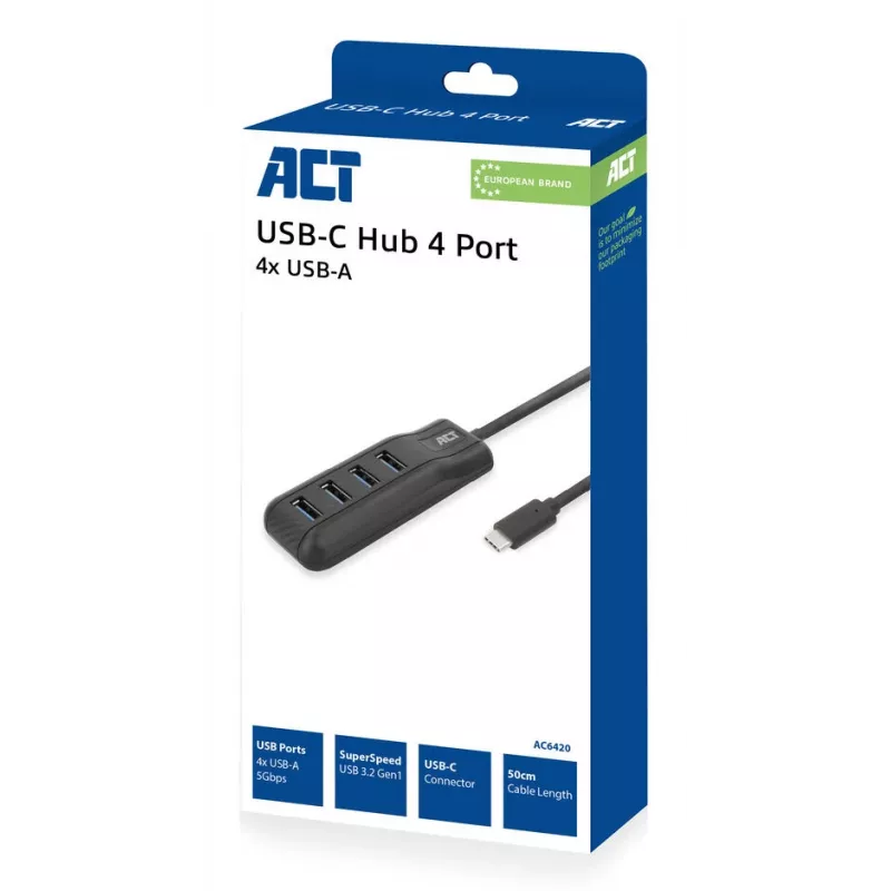 Hub interfacce ACT AC6420 USB 3.2 Gen 1 (3.1 Gen 1) Type-C 5000 Mbit/s nero