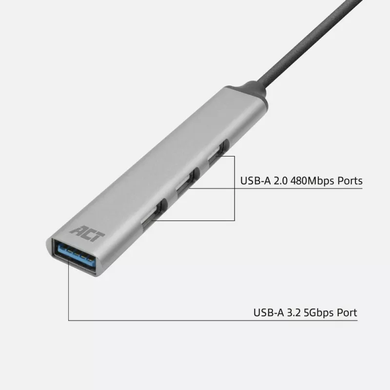Hub USB ACT AC6425 Type-C 5000 Mbit/s alluminio grigio