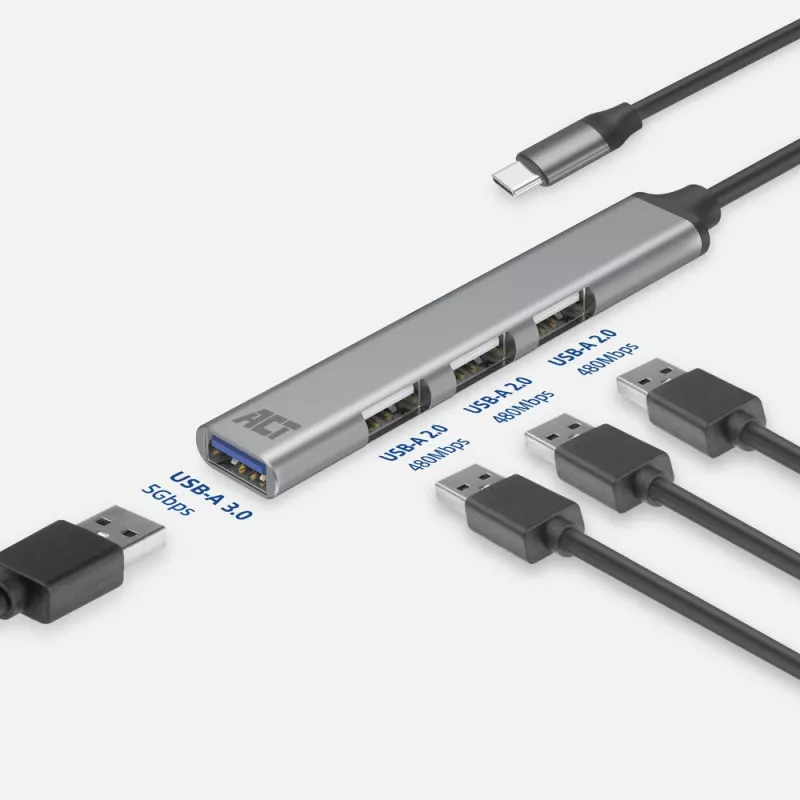 Hub USB ACT AC6425 Type-C 5000 Mbit/s alluminio grigio