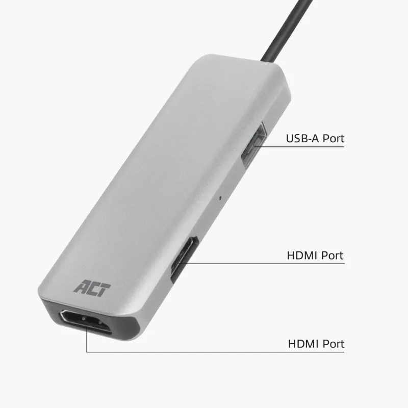 Adattatore multiporta ACT USB-C 4K per 2 monitor HDMI, porta dati USB-A