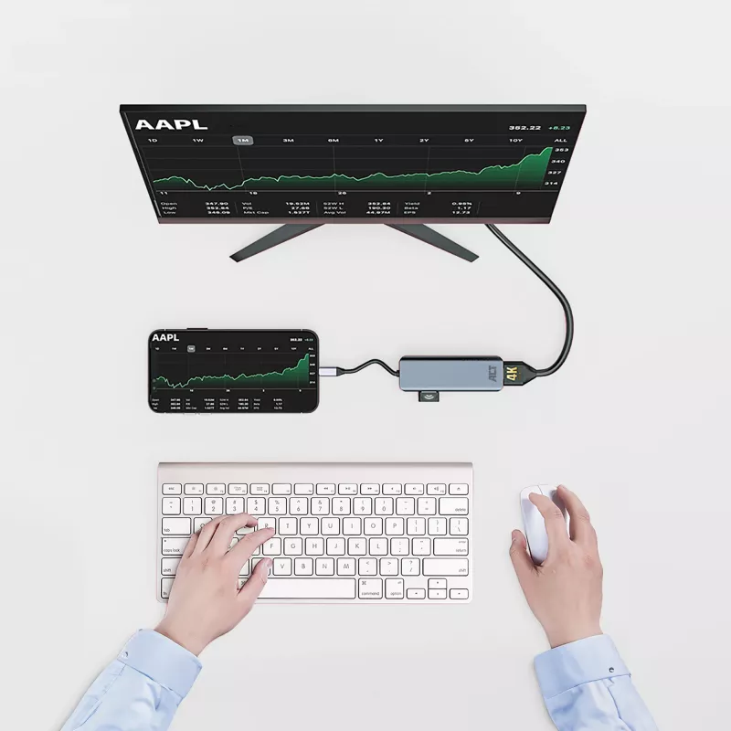 Adattatore multiporta ACT USB-C 4K per 2 monitor HDMI, porta dati USB-A
