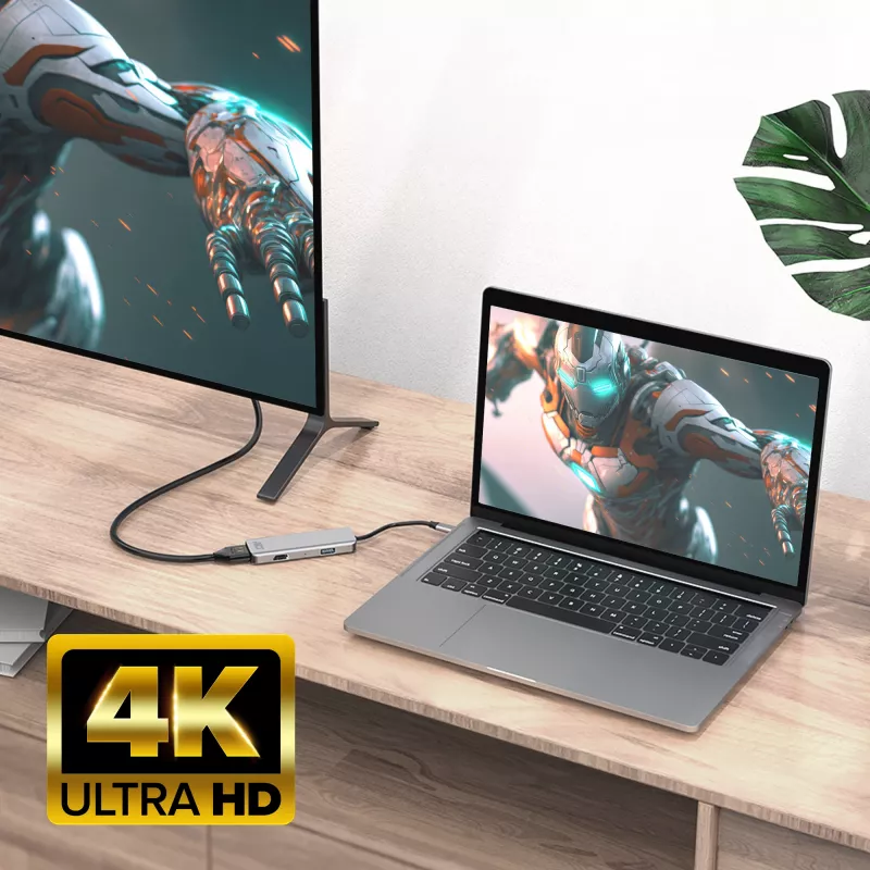 Adattatore multiporta ACT USB-C 4K per 2 monitor HDMI, porta dati USB-A