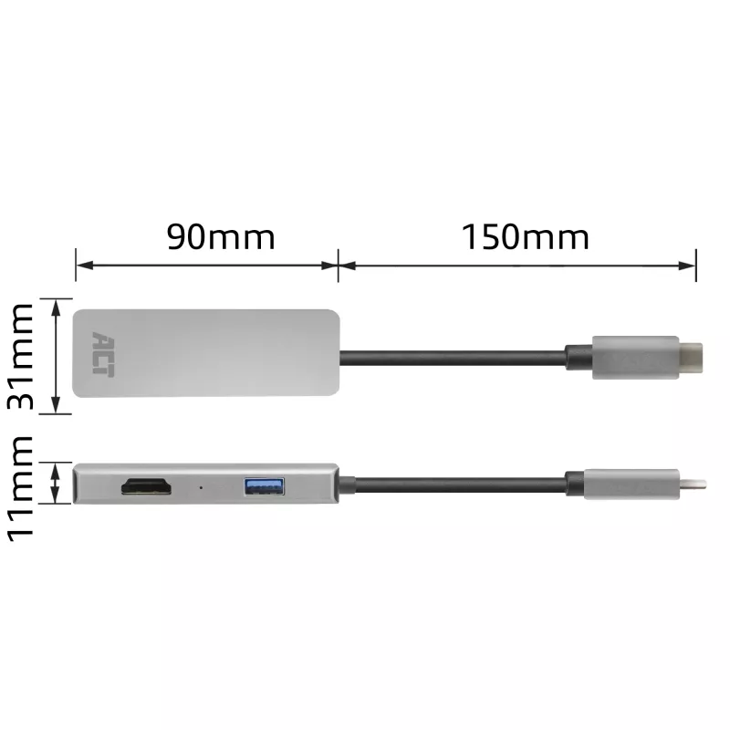 Adattatore multiporta ACT USB-C 4K per 2 monitor HDMI, porta dati USB-A