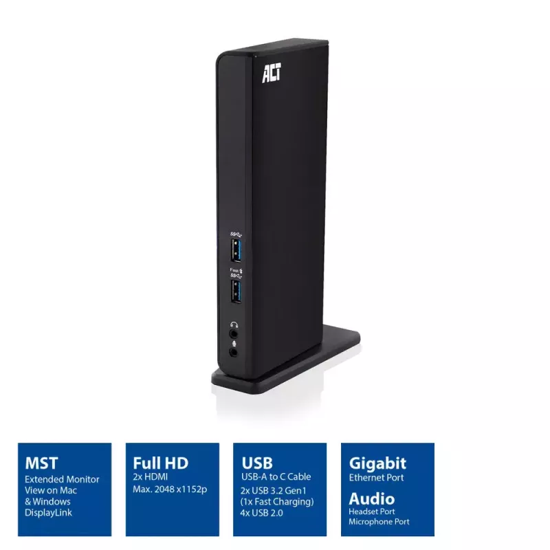 Docking station universale ACT USB-C o USB-A, per 2 monitor HDMI, DisplayLink