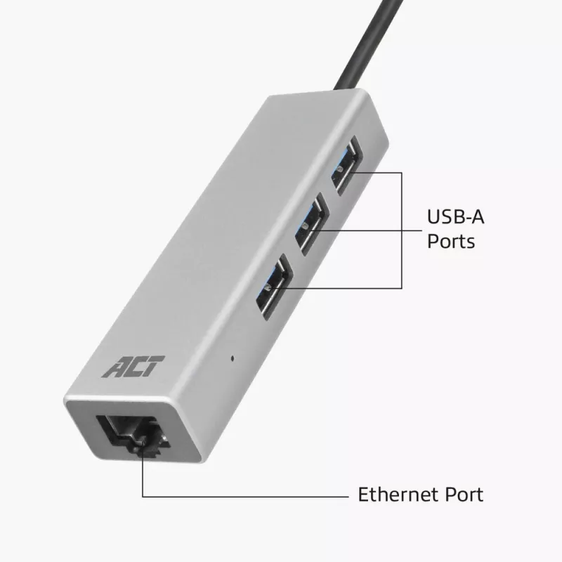 Hub USB-C ACT AC7055 3x USB-A Gigabit Ethernet