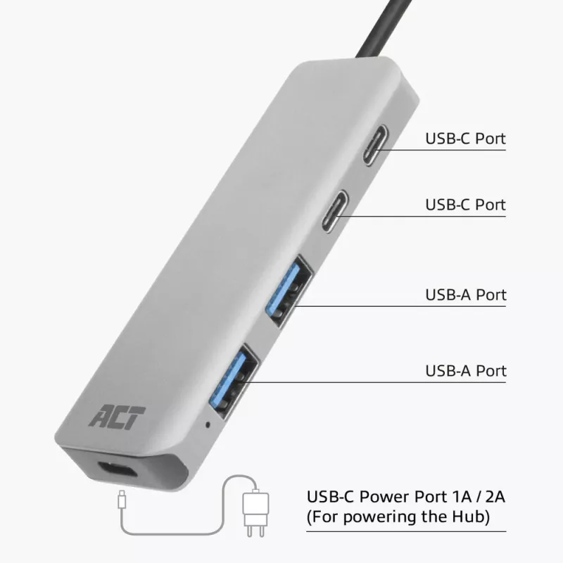 Hub ACT AC7072 USB 3.2 Gen 1 Type-C 5000 Mbit/s nero grigio