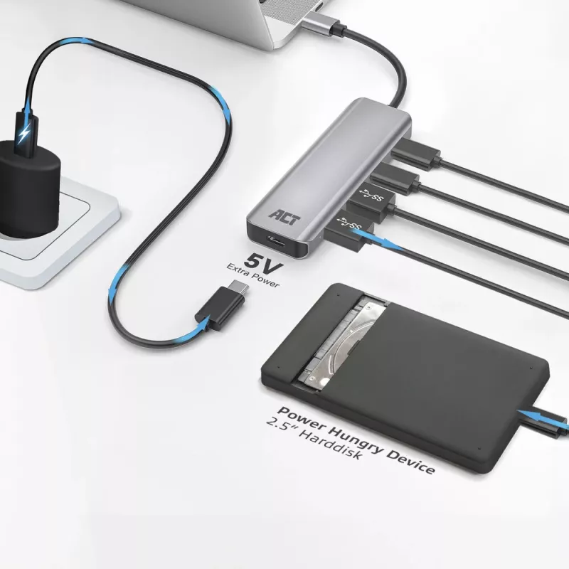 Hub ACT AC7072 USB 3.2 Gen 1 Type-C 5000 Mbit/s nero grigio