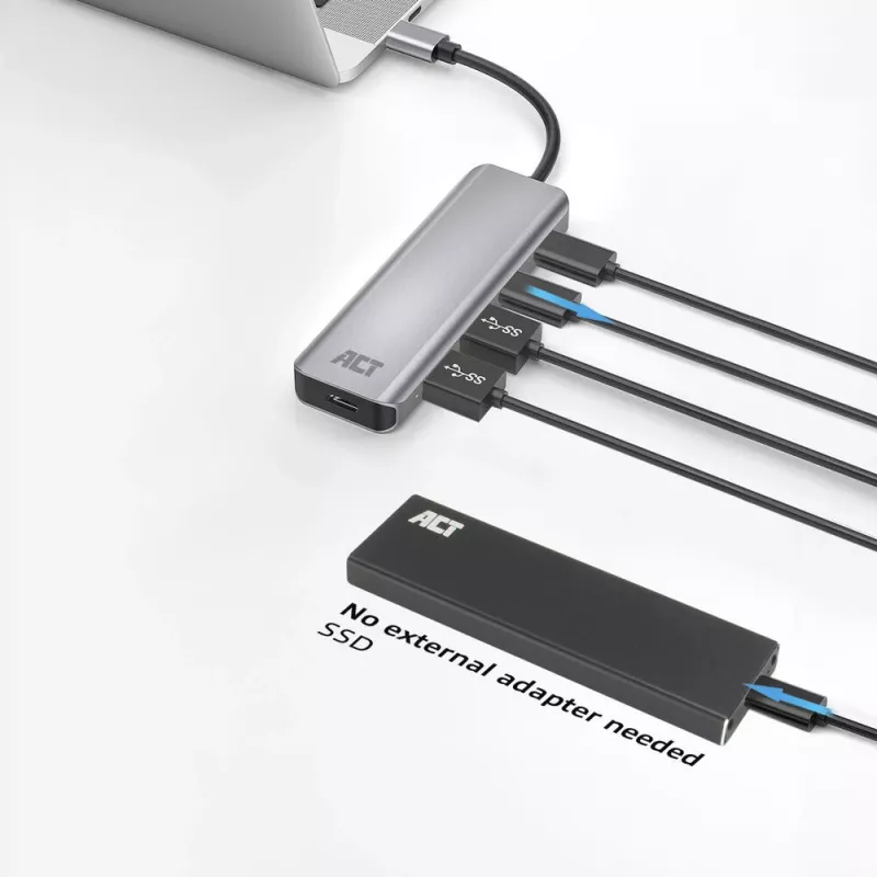Hub ACT AC7072 USB 3.2 Gen 1 Type-C 5000 Mbit/s nero grigio