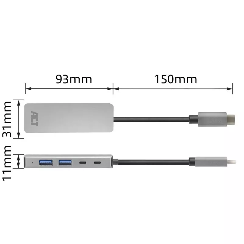 Hub ACT AC7072 USB 3.2 Gen 1 Type-C 5000 Mbit/s nero grigio