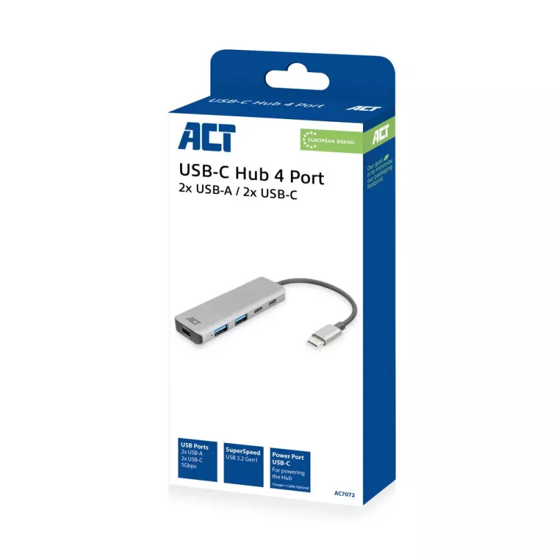 Hub ACT AC7072 USB 3.2 Gen 1 Type-C 5000 Mbit/s nero grigio
