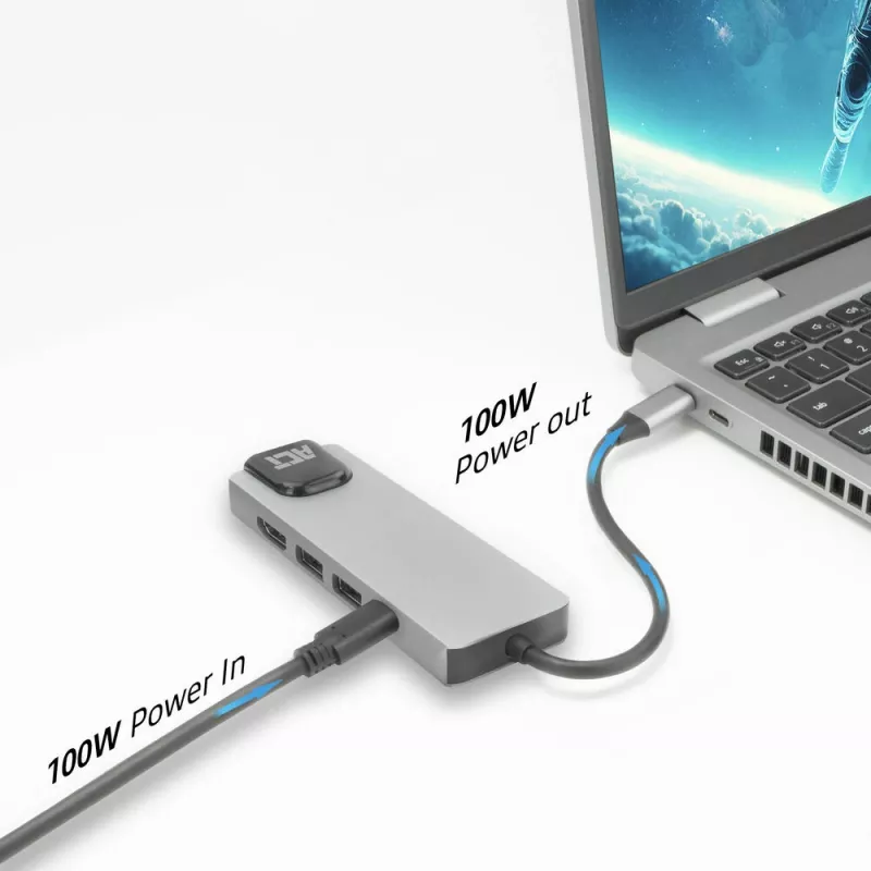 Docking station ACT USB-C 4K per 1 monitor HDMI, Ethernet, USB-A, pass-through PD