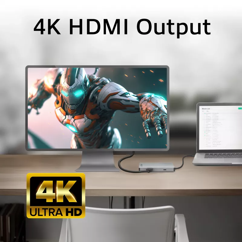 Docking station ACT USB-C 4K per 1 monitor HDMI, Ethernet, USB-C, USB-A, lettore di schede e pass-through PD