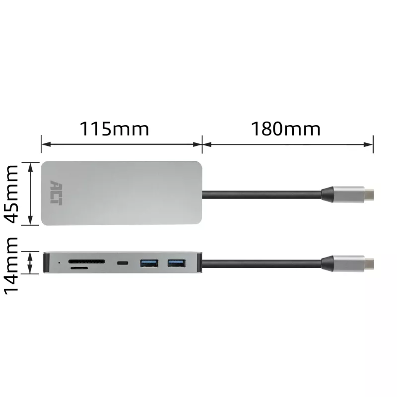 Docking station ACT USB-C 4K per 1 monitor HDMI, Ethernet, USB-C, USB-A, lettore di schede e pass-through PD