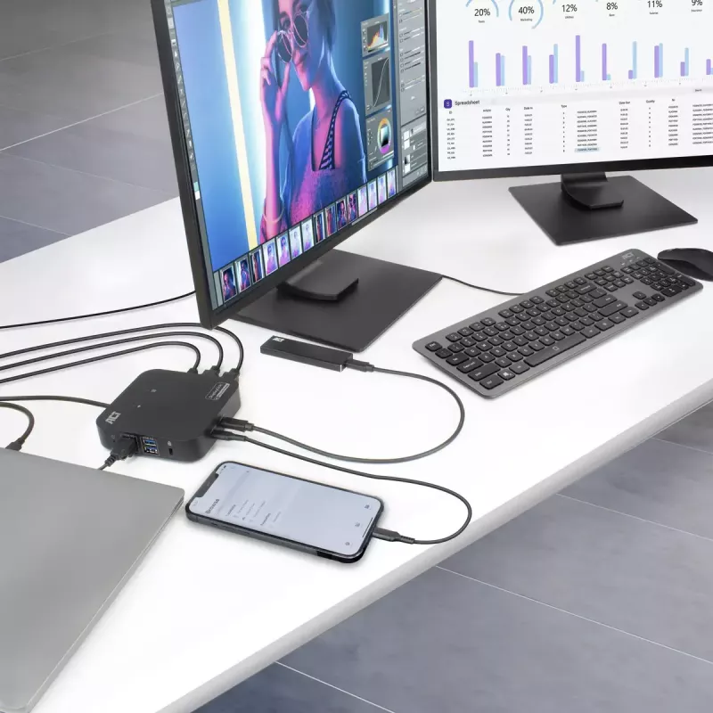 Docking station universale ACT USB-C 4K, per 2 monitor HDMI/DisplayPort, DisplayLink, design compatto