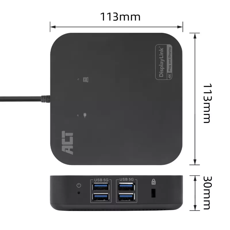 Docking station universale ACT USB-C 4K, per 2 monitor HDMI/DisplayPort, DisplayLink, design compatto