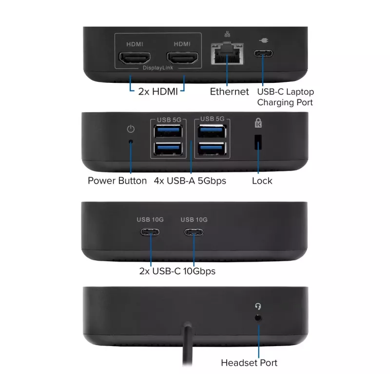 Docking station universale ACT USB-C 4K, per 2 monitor HDMI/DisplayPort, DisplayLink, design compatto
