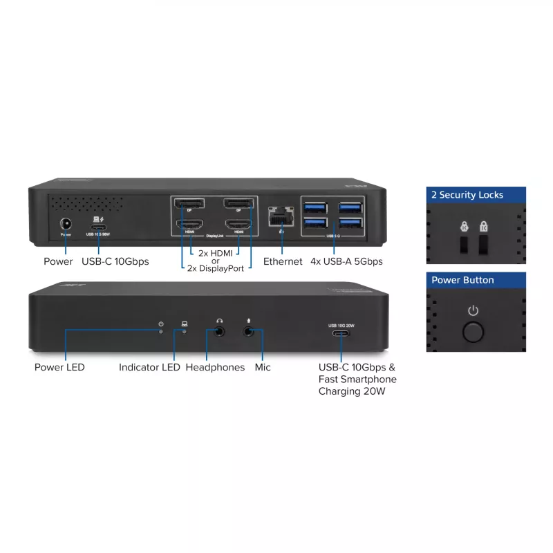 Docking station ACT USB-C 4K, per 2 monitor HDMI o DisplayPort, DisplayLink