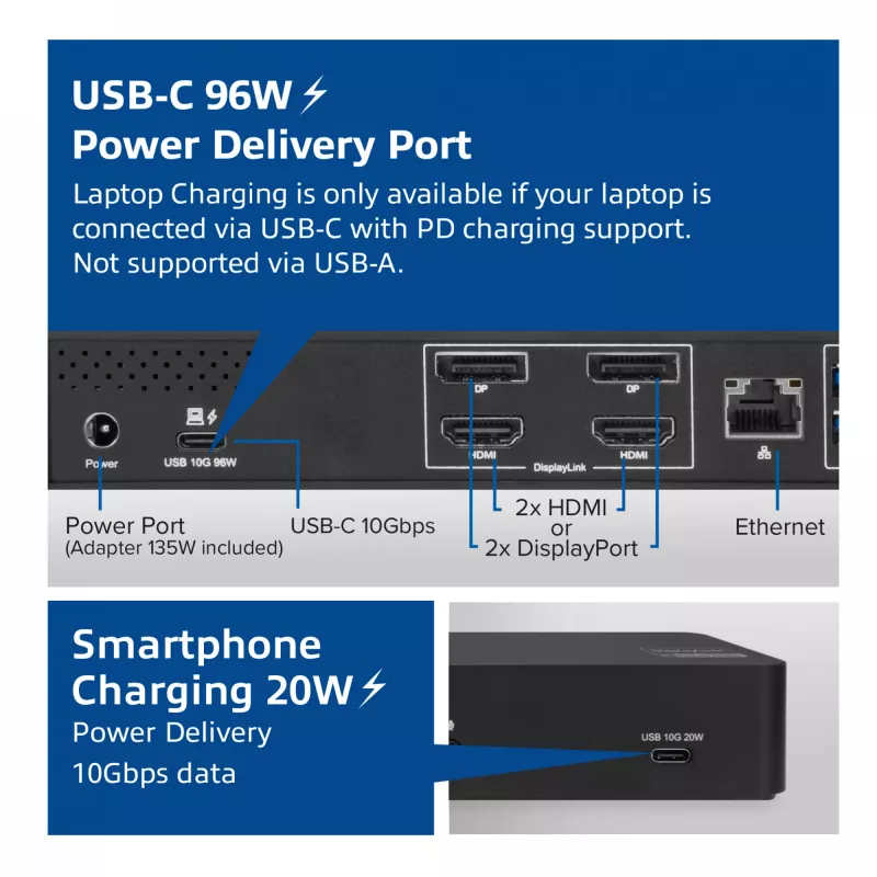 Docking station ACT USB-C 4K, per 2 monitor HDMI o DisplayPort, DisplayLink