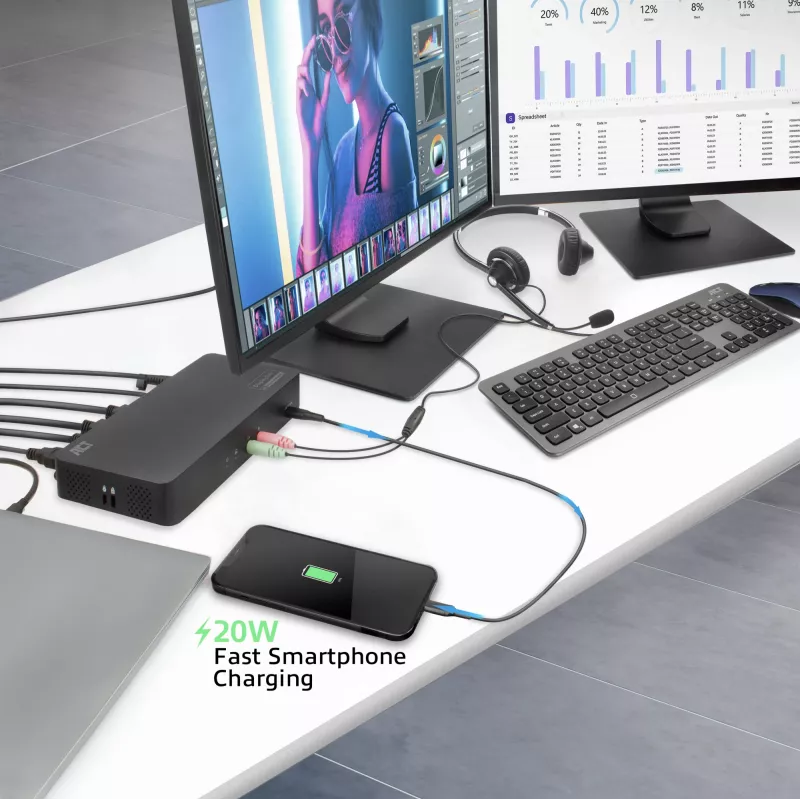 Docking station ACT USB-C 4K, per 2 monitor HDMI o DisplayPort, DisplayLink