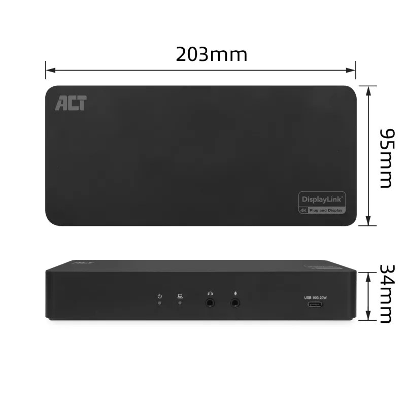 Docking station ACT USB-C 4K, per 2 monitor HDMI o DisplayPort, DisplayLink