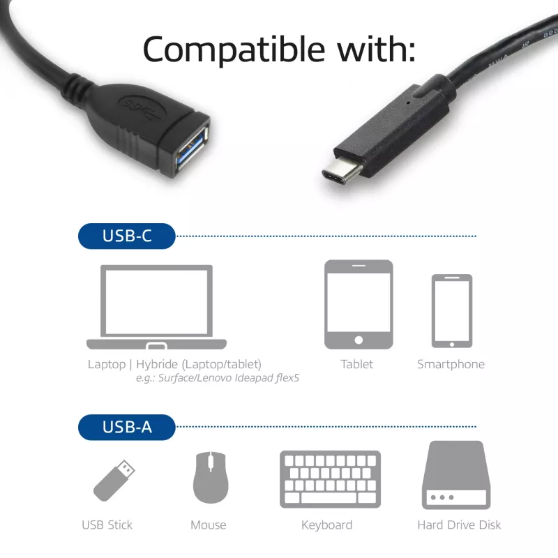 Cavo ACT USB 3.0 OTG connettore maschio USB-C a connettore femmina USB-A 0,2 m 5 Gbit/s