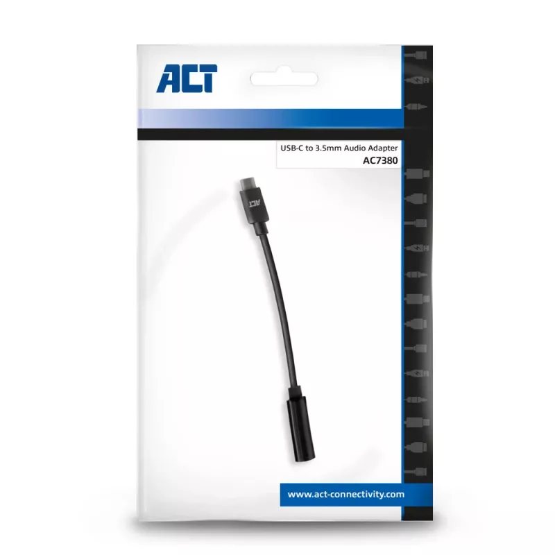 Cavo audio ACT AC7380 0,11 m connettore femmina 3,5 mm connettore maschio USB Type-C nero