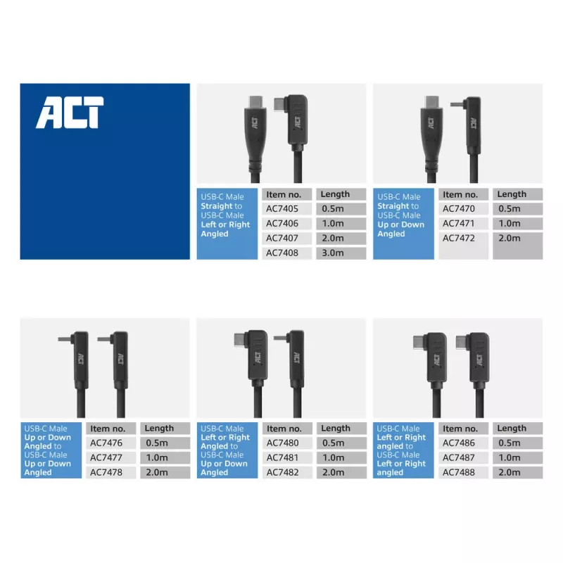 Cavo ACT USB 3.0 angolare USB-C 1 metro 5 Gbit/s nero