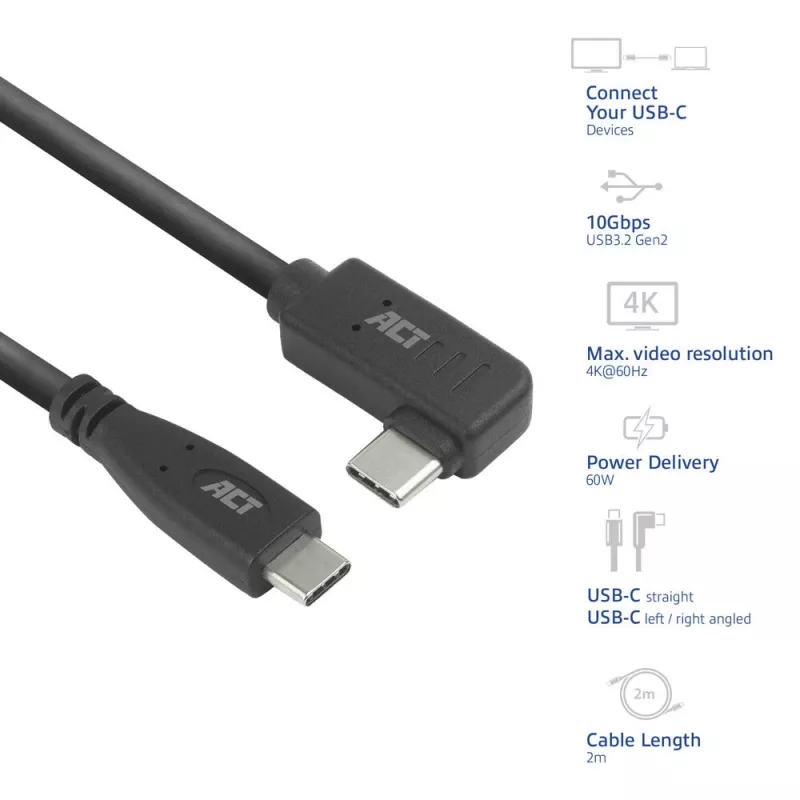 Cavo ACT USB 3.0 angolare USB-C 2 metri 5 Gbit/s nero