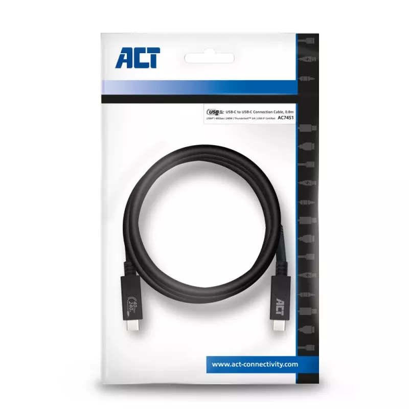 Cavo ACT USB4® 40Gbps 240W USB Type-C®, certificato USB-IF, 0,8 metri