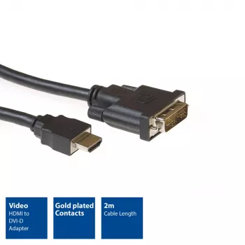 Cavo adattatore ACT 2 metri HDMI a DVI-D, connettore maschio HDMI-A – connettore maschio DVI-D Single-Link 18+1