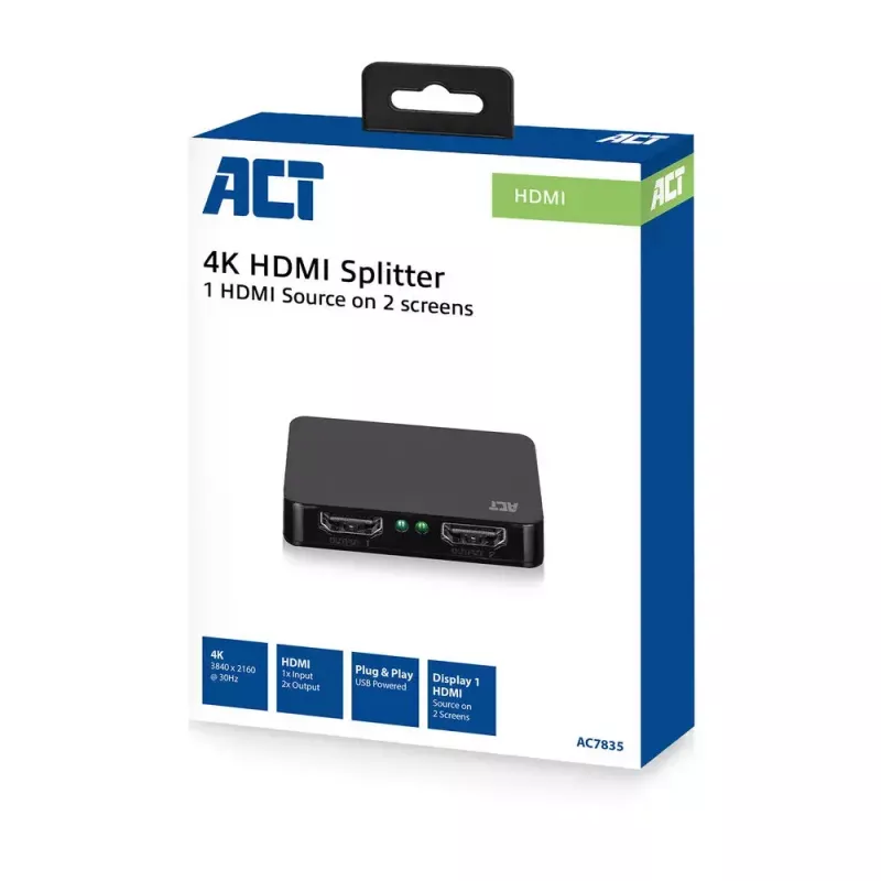 Splitter ACT 4K HDMI 1.4 2 porte 3840 x 2160 pixel nero